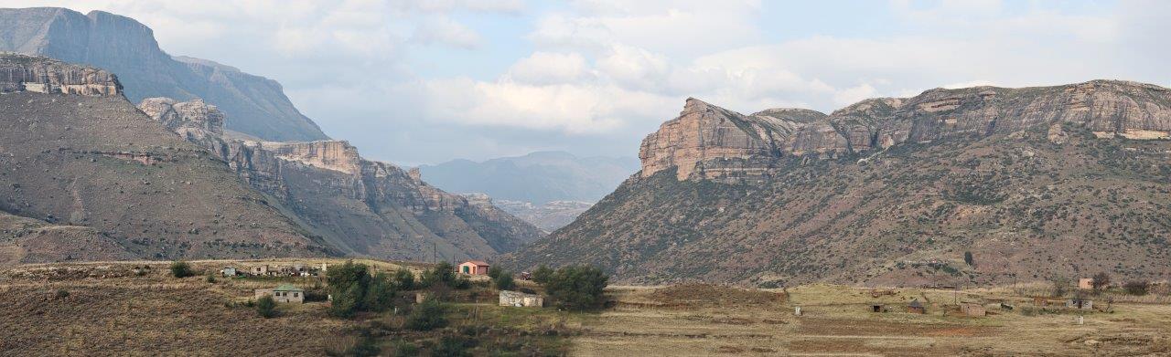 Mountain landscape in the Lesotho Highlands, representative of the spectacular scenery explored on MS Touring's guided expeditions.